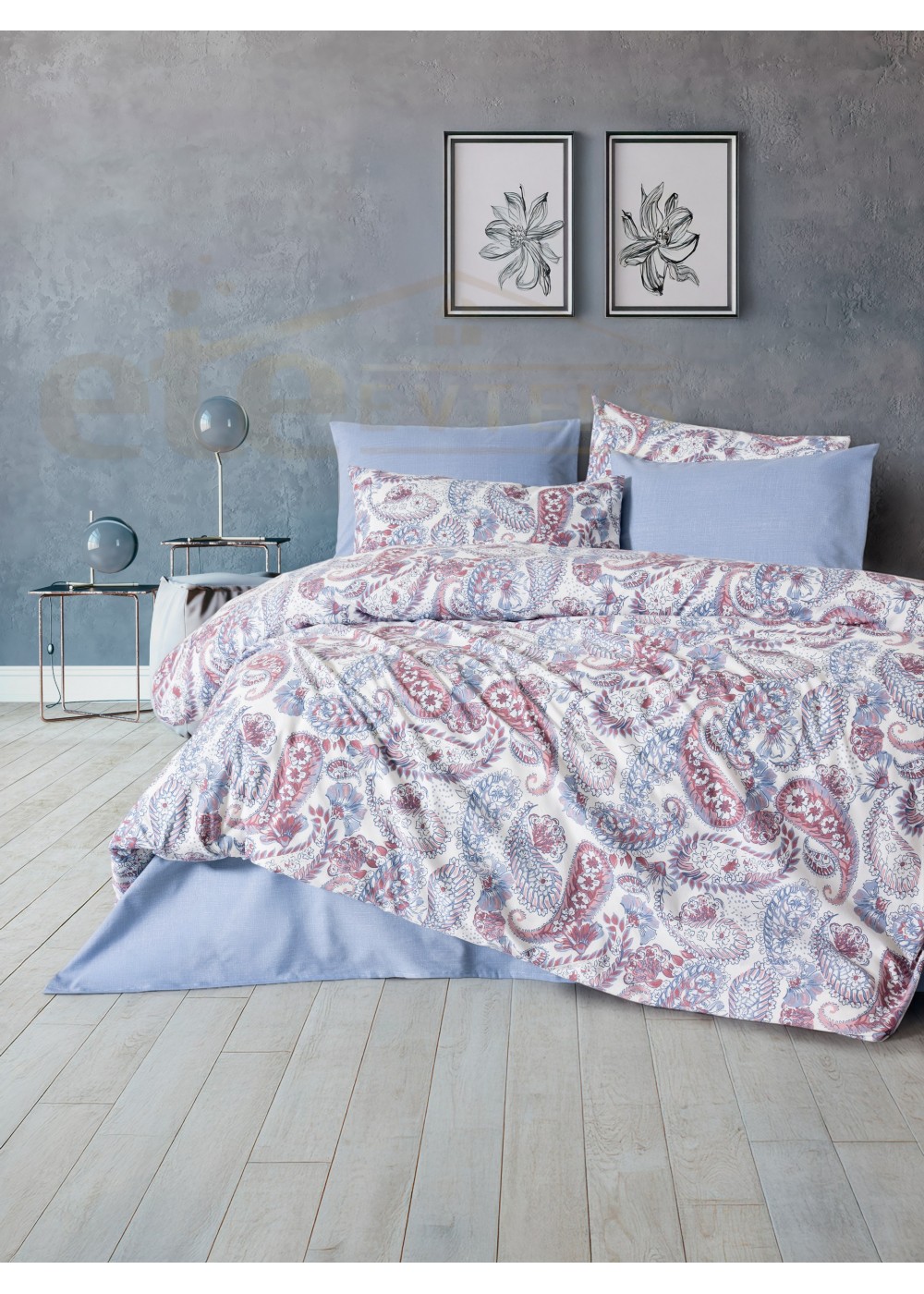 ETEHOMETEX Çift Kişilik Ranforce Pamuklu Lastikli Çarşaflı Nevresim Takımı CAROL 8696474232055